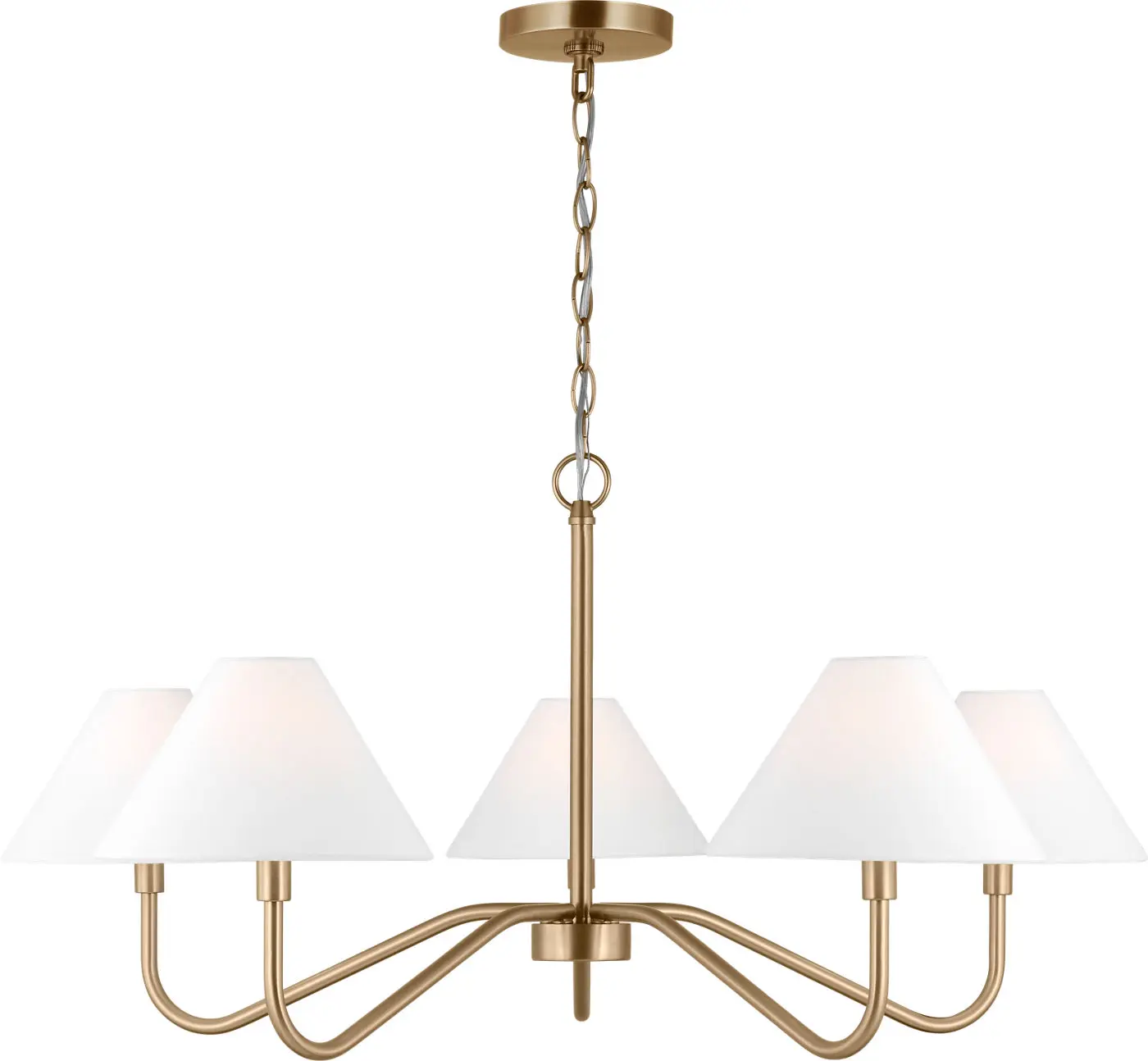 Eldon Large Chandelier in Satin Brass with White Linen by Visual Comfort & Co.