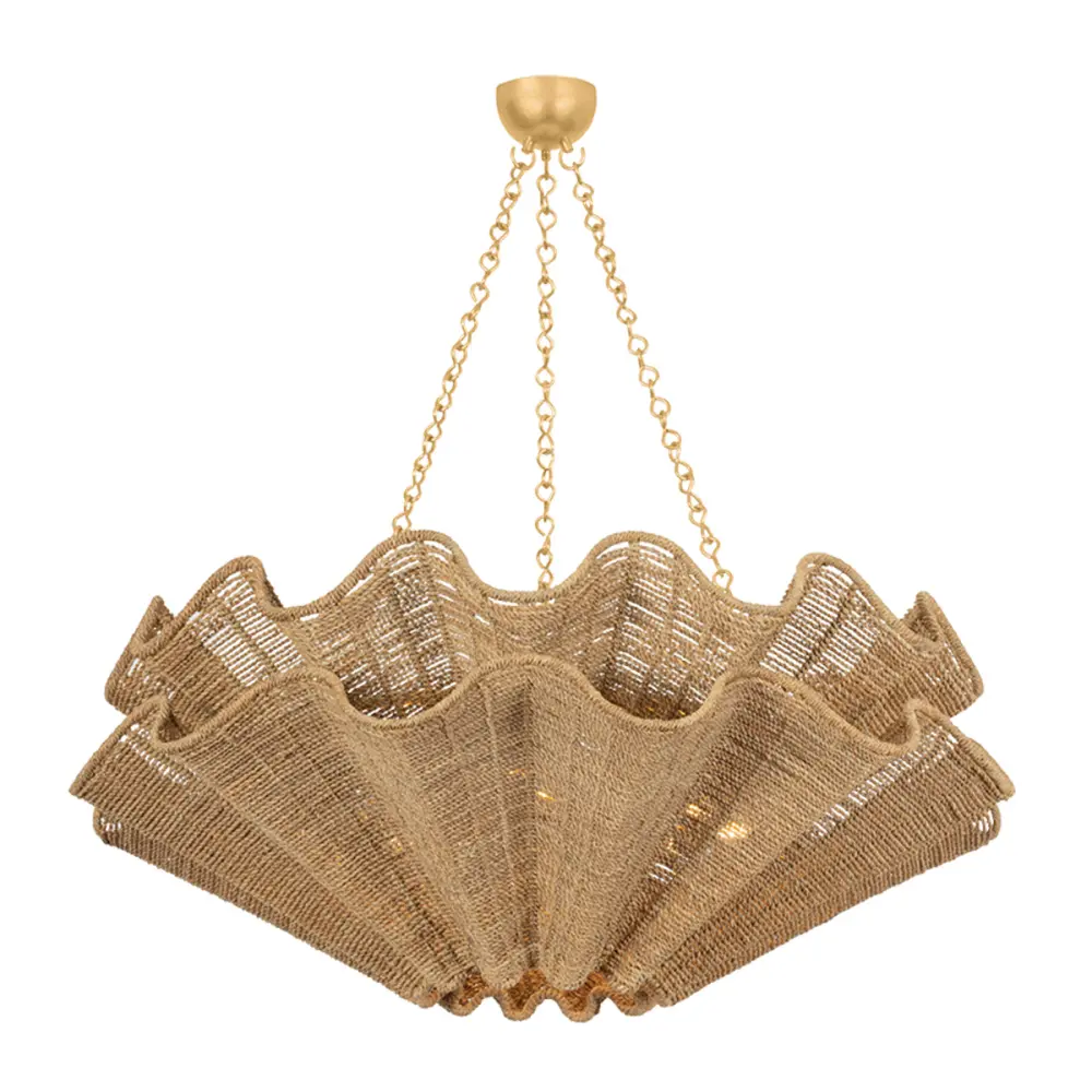 Hayworth Chandelier in Vintage Gold Leaf with Woven Seagrass by Hudson Valley Lighting