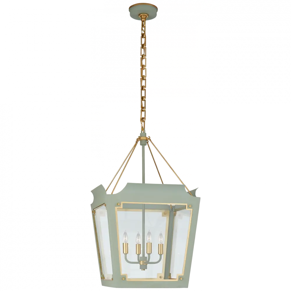 Caddo Medium Lantern in Celadon with Clear Glass by Visual Comfort & Co.